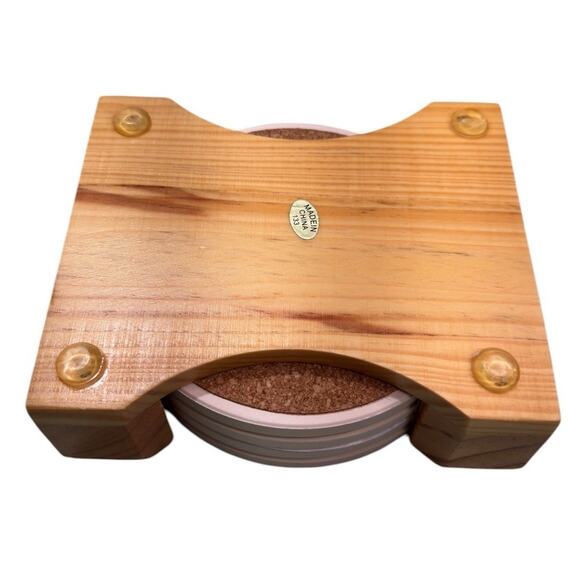 Cypress Home Absorbent Stone Coaster Set Of 4 W/ Wood Caddy “Happy Holidays” - Picture 4 of 7